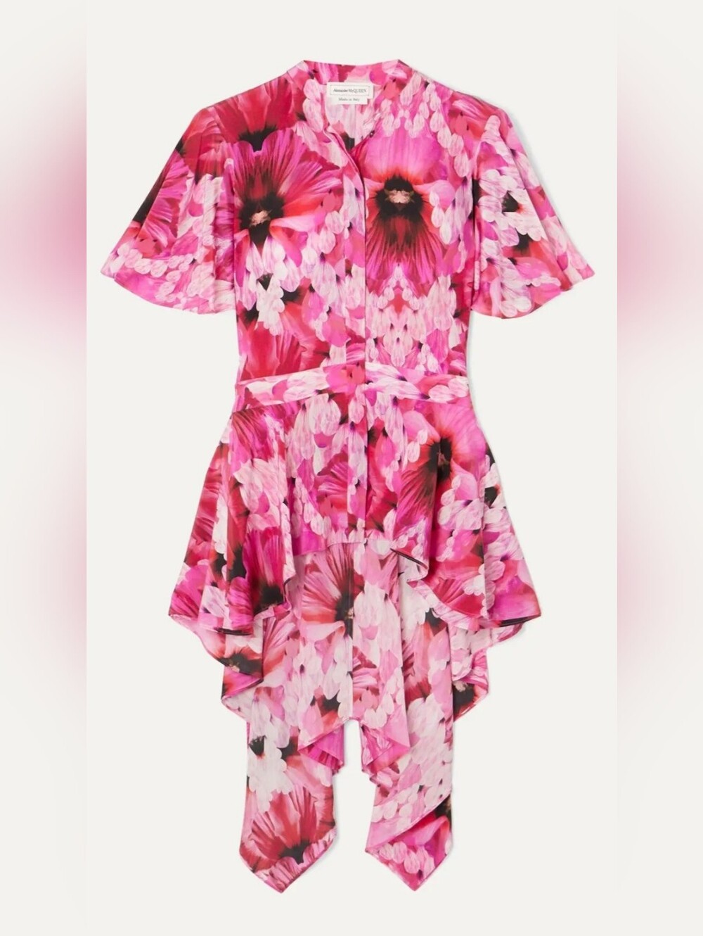 Alexander McQueen Hot Pink Floral Ruffle Blouse